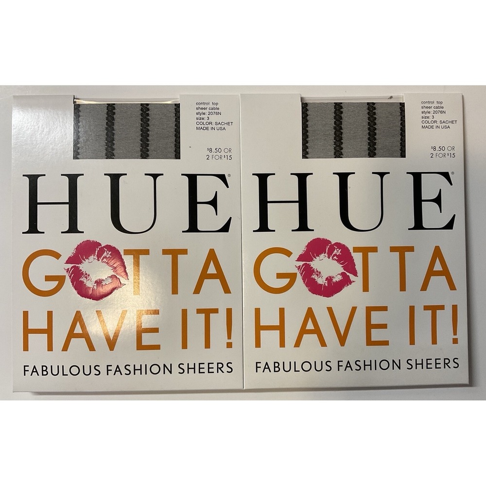 NIP 2 Pairs HUE Gotta Have It! Fashion Sheers‎ Control Top Pantyhose Sachet Sz 3